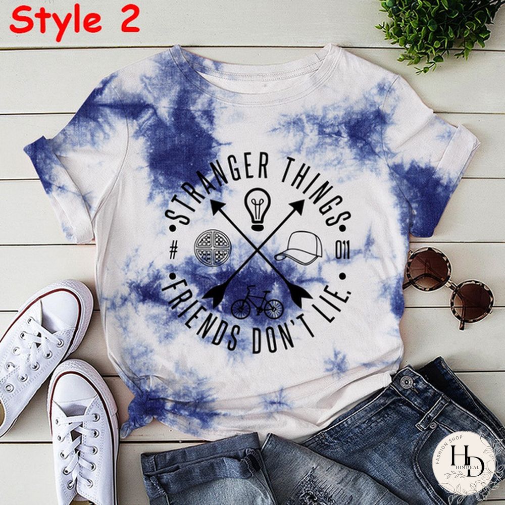 New Styles Stranger Things Tie-Dye Shirt Unisex Fashion Short Sleeve Summer Casual