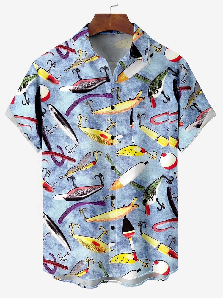 Men's shirt collar fish hook casual short sleeve shirt PLUSCLOTHESMAN