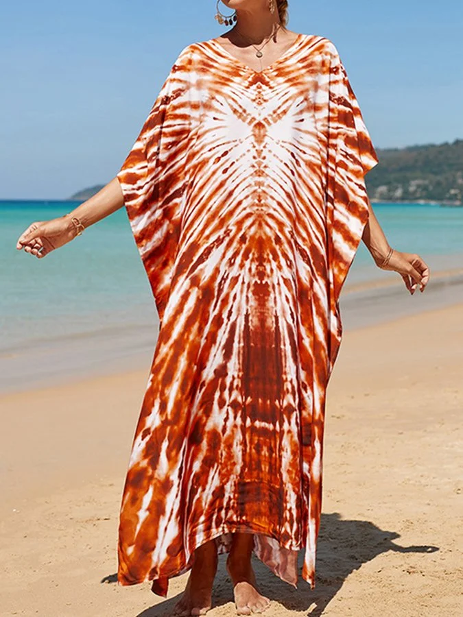 Ladies Spring Summer Beach Resort Style Loose Print Dress