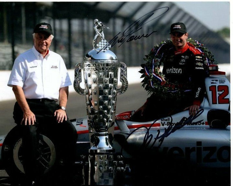 Roger penske and will power signed autographed indy 500 borg warner trophy Photo Poster painting