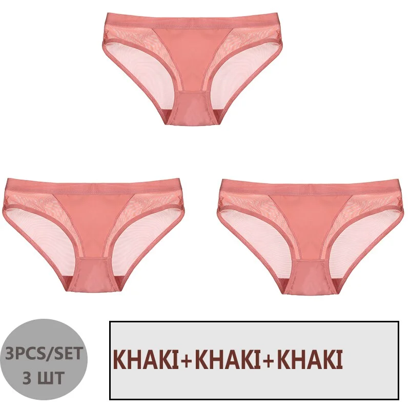 FINETOO 3PCS/Set Women Panties Sexy Mesh Lingerie Breathable Female Underwear For Woman Low-Rise Underpant Woman Panties Briefs