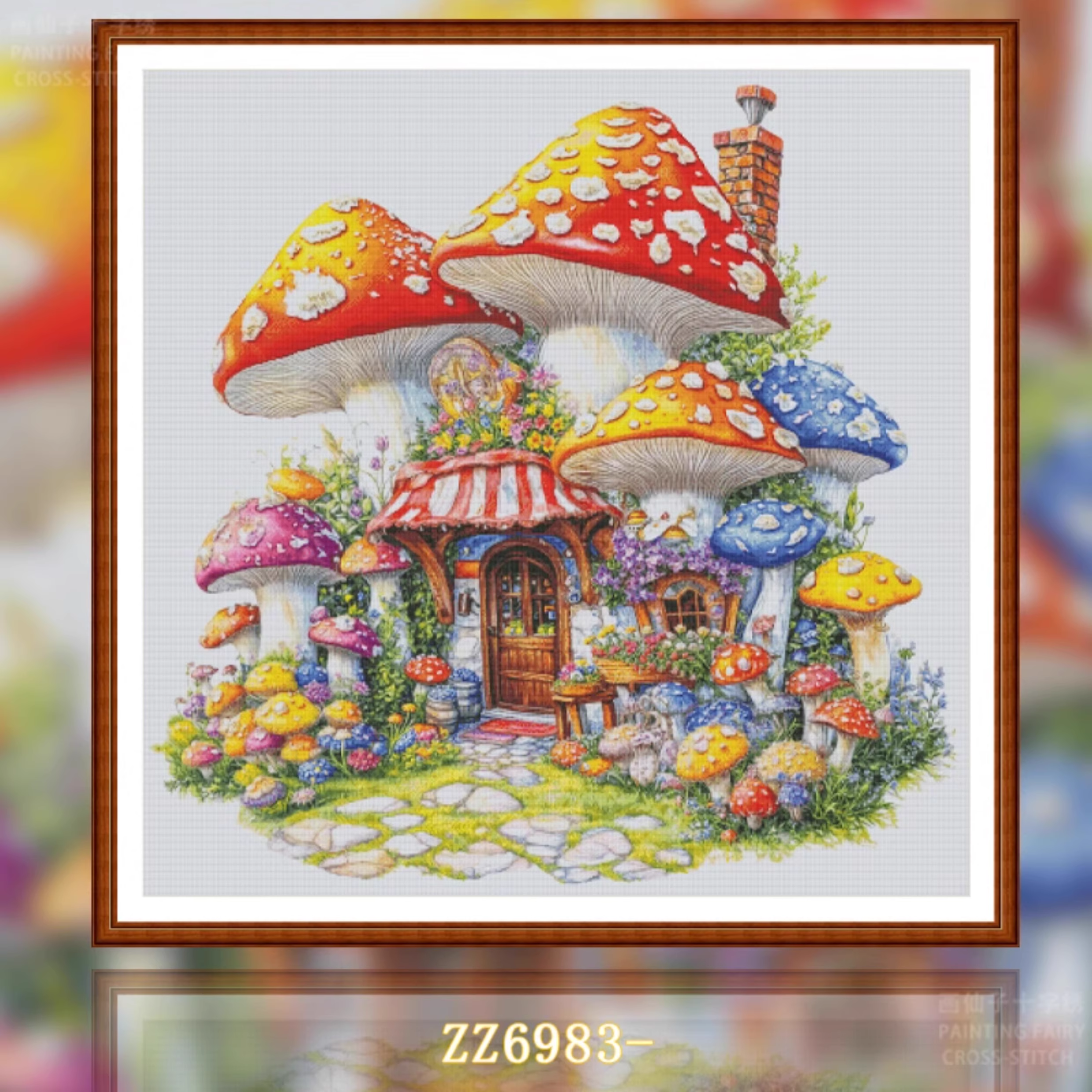 1set DIY Printed Cross Stitch Kit, 【ZZ7011- Flower Mushroom House】 Painting Fairy Cross Stitch