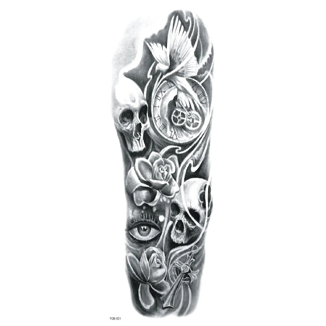 Large Arm Sleeve Tattoo The Dragon Tiger Waterproof Temporary Tatoo Sticker Full Skull Totem Tatto