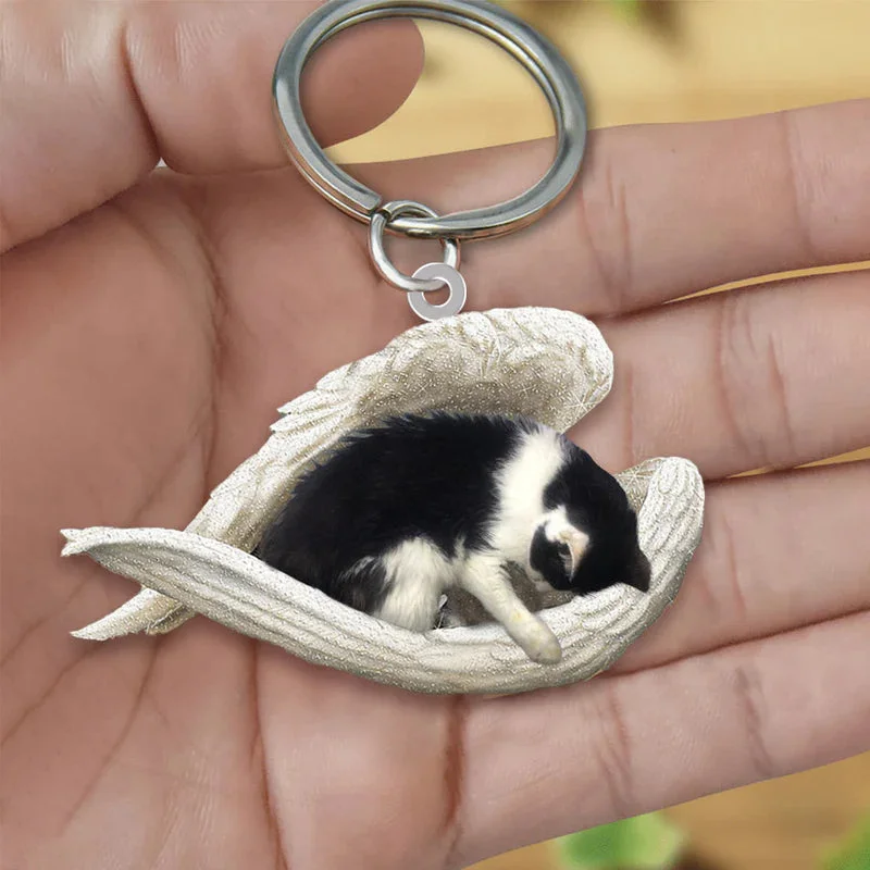 Black and White Cat Sleeping Angel Necklace 