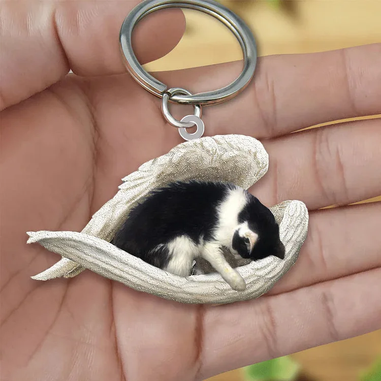 Black and White Cat Sleeping Angel Necklace