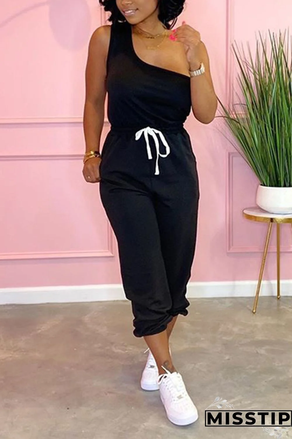 Black Fashion Casual Single Shoulder Sports Set