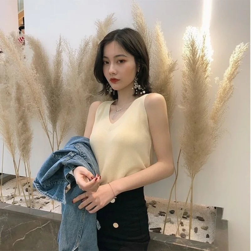2021 New Summer T Shirt Women Elastic Oversized T-Shirt Woman Clothes Female Tops Sleeveless Tank Women's tube top knit Canale