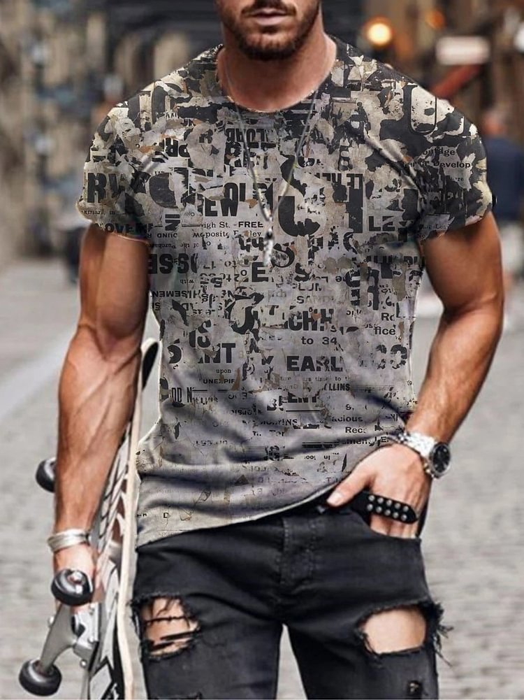 Mens Fashion Casual Abstract Painting Print Short Sleeve T-Shirt