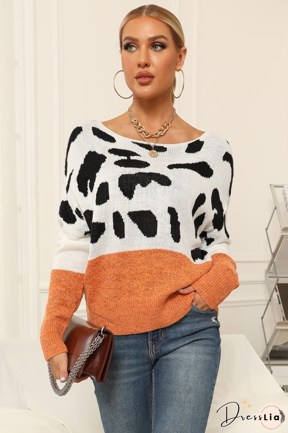 Full Size Two-Tone Boat Neck Sweater