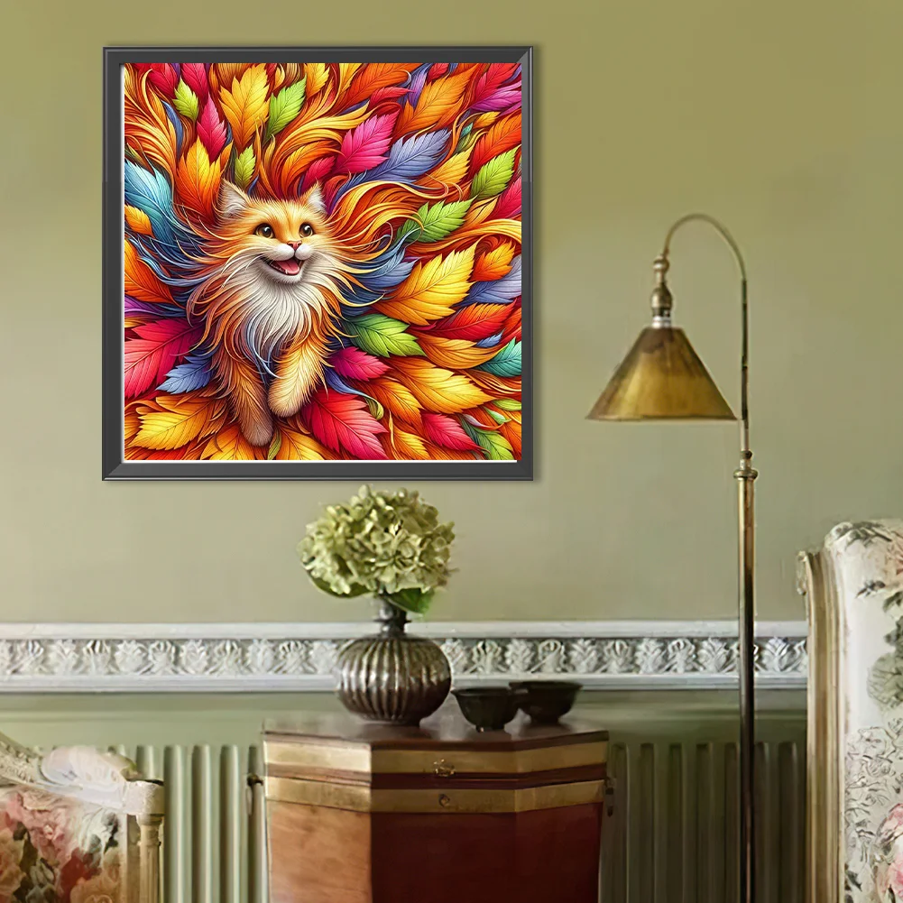 Diamond Painting - Full Round Drill - Leaf Orange Cat(Canvas|40*40cm)