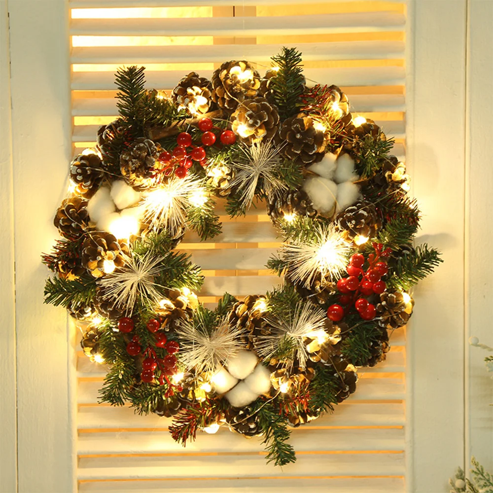 New Christmas wreath with lights decorations simulated rattan circle