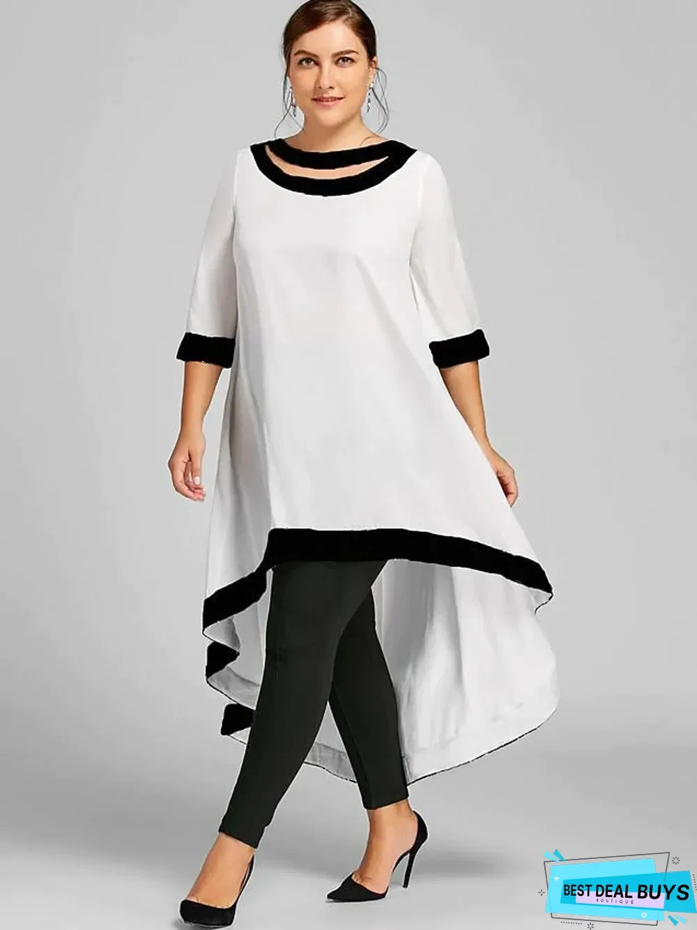 Women's Swing Dress Midi Dress - 3/4 Length Sleeve Solid Color Clothing Spring & Summer Plus Size Casual White Black Blue Wine Navy Blue White Dresses