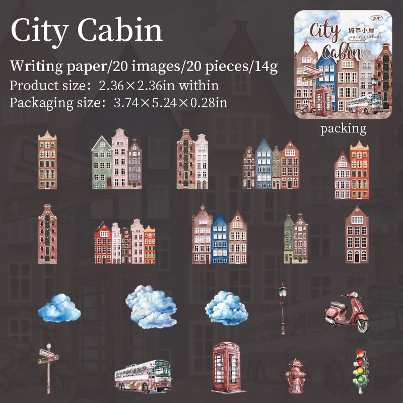 Sticker - Time Cabin Series Vintage Cloud House Building Landscape 