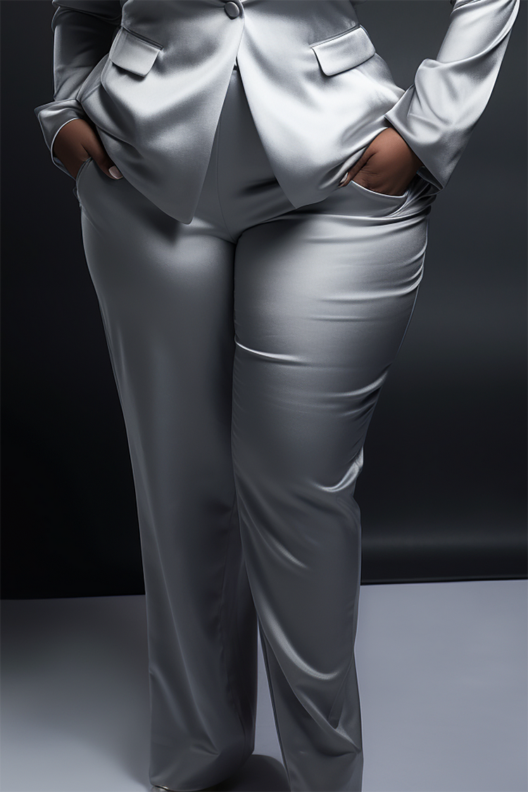 Xpluswear Design Plus Size Semi Formal Pant Sets Elegant Silver