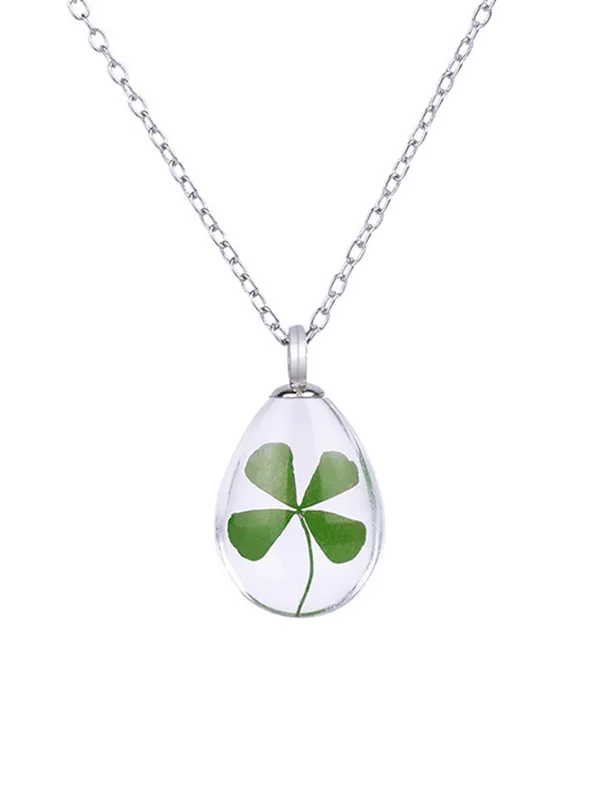 Transparent Water Drop Clover Necklace