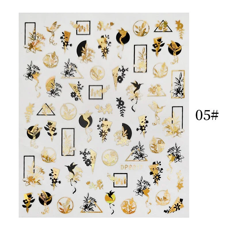 1 Sheet Bronzing Abstract Color Block 3D Nail Sticker Art Letters Design Transfer Sliders Paper DIY Manicuring Wraps