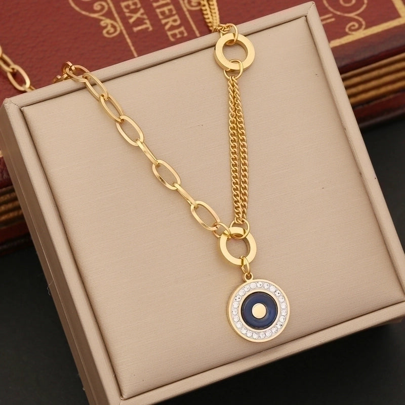 Ins Style Round Stainless Steel Inlay Rhinestones Bracelets Earrings Necklace