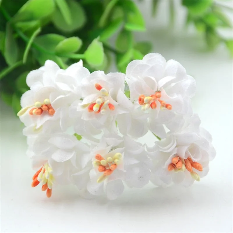 6pcs Mini  Artificial Silk Rose Bouquet Flower Stamen Wedding  Box Decoration Stamen Cheap Scrapbooking Fake Flower