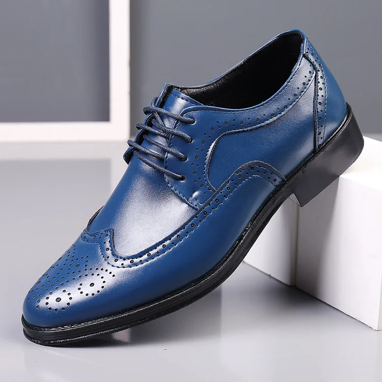 BrosWear Business Solid Color Block Leather Shoes