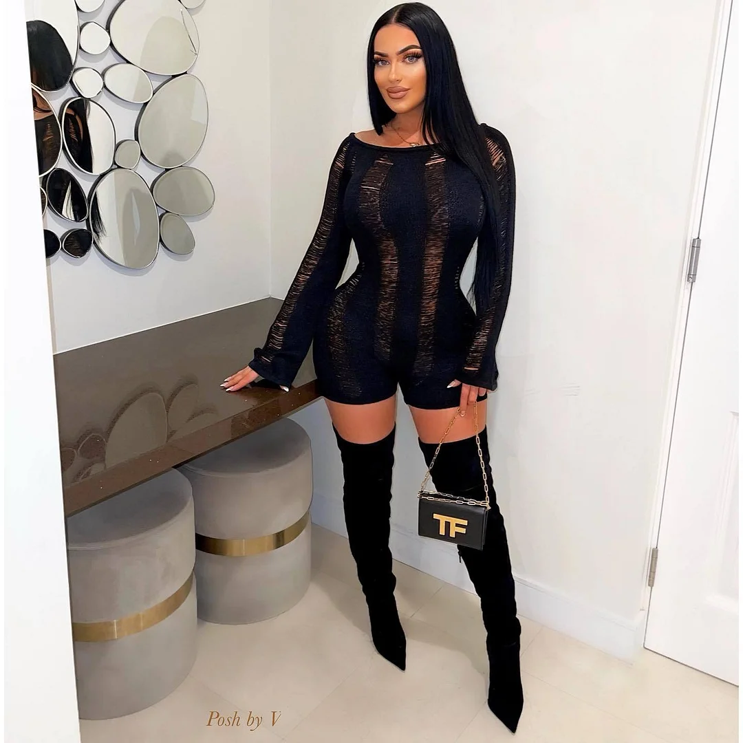 Zingj Sexy Cutout Thin Long-sleeved Round Neck Pants