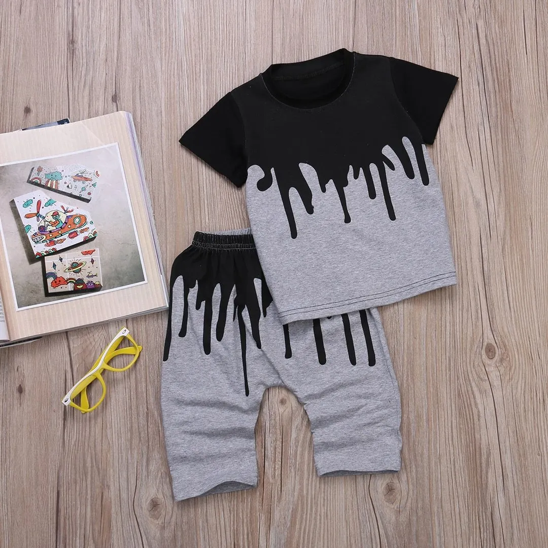 Infant Newborn Baby Boys Long Sleeve Tops Shirt Pants 2Pcs Set Outfits Fashion Summer Clothing