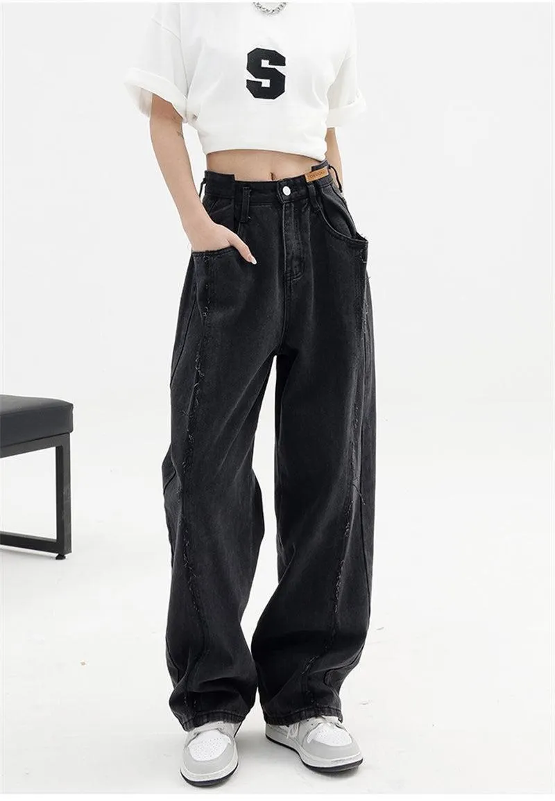 Brownm Rise Wide Leg Baggy Jeans