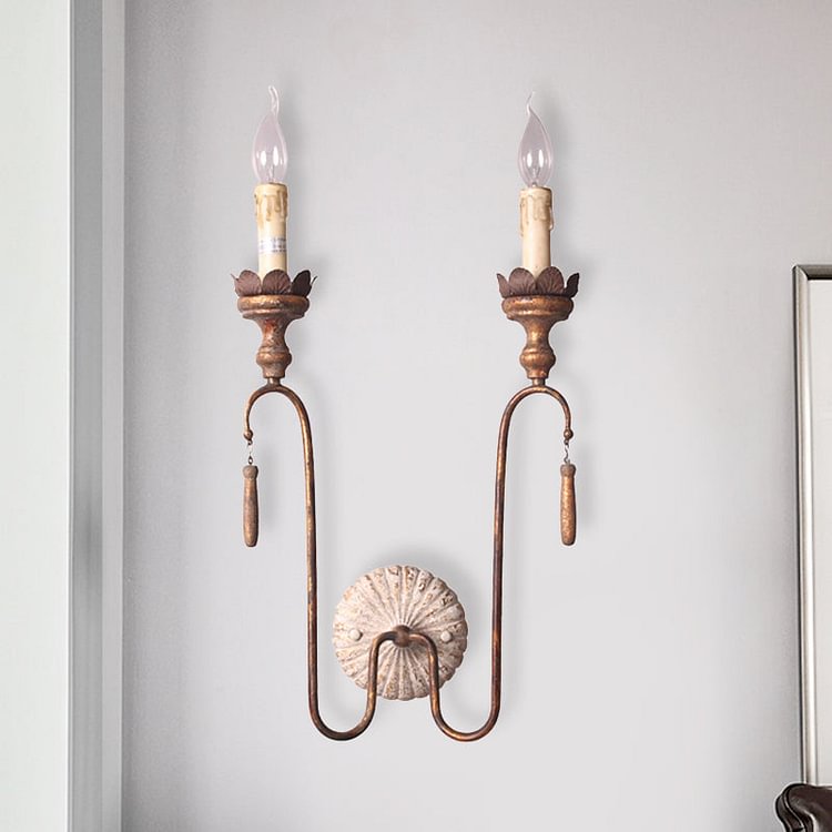 2/3 Lights Metal Wall Lamp Vintage Style Rust Exposed Bulb Indoor Sconce Light Fixture