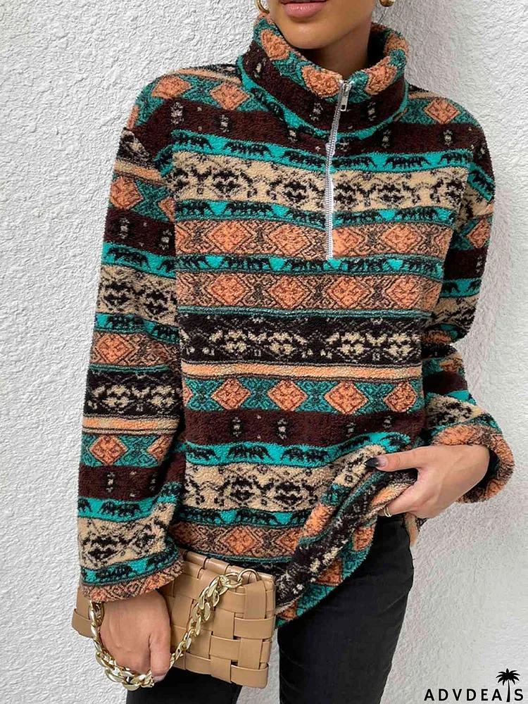 Printed Quarter-Zip Long Sleeve Sweater