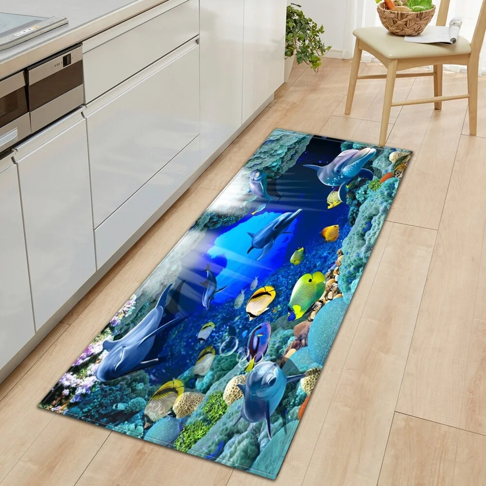 Underwater world Kitchen Mat Entrance Doormat 3D Pattern Bedroom Home Floor Decoration Living Room Carpet Bathroom Anti-slip Rug