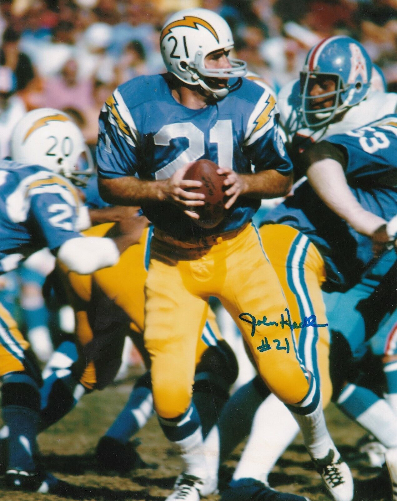 JOHN HADL SAN DIEGO CHARGERS ACTION SIGNED 8X10