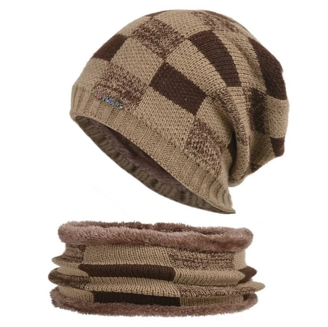 Men's Women's Autumn Winter Hedging Warm Pile Knitted Hat & Bib、、URBENIE