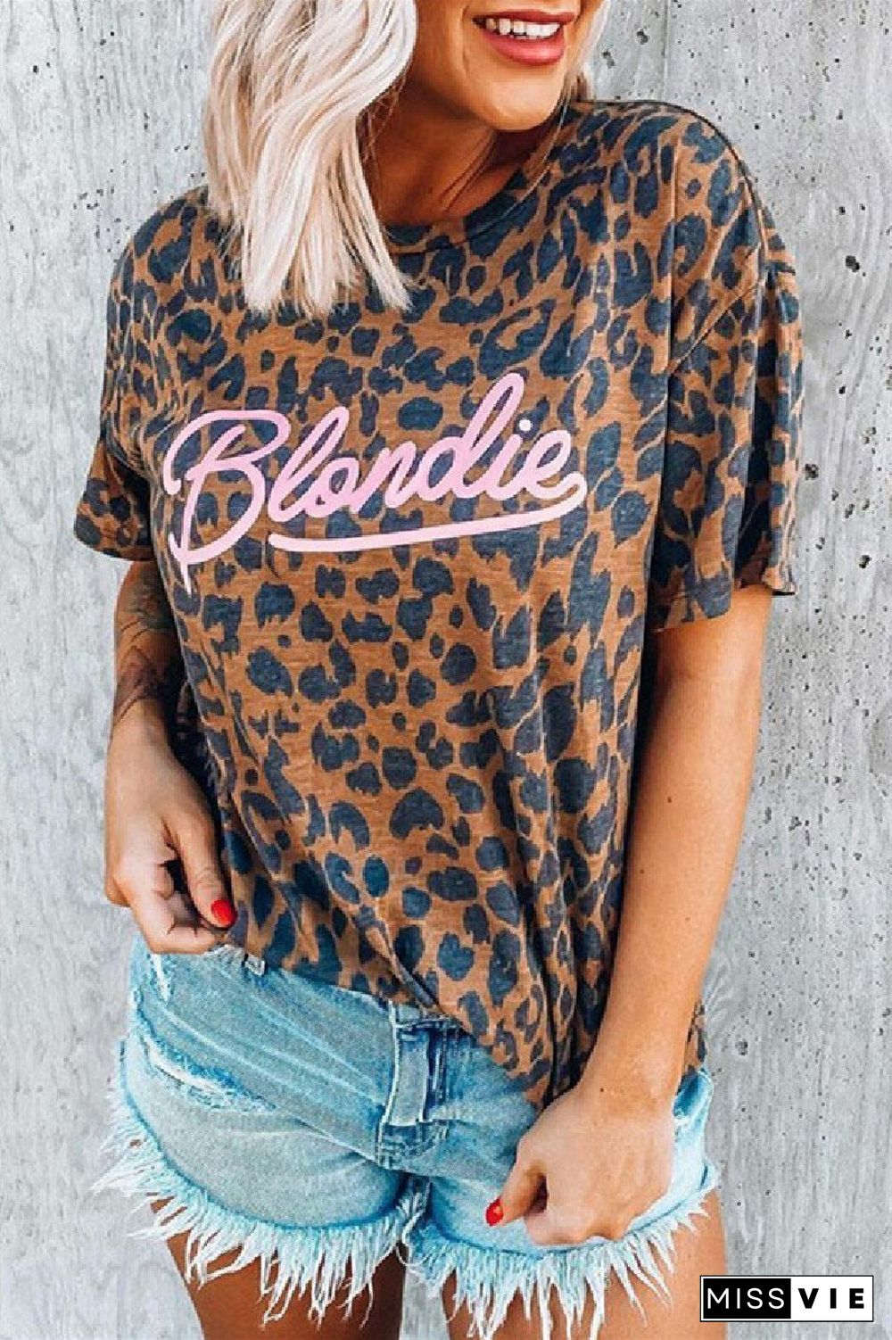 Leopard Print Pink Blondie Brown T-shirt P12623
