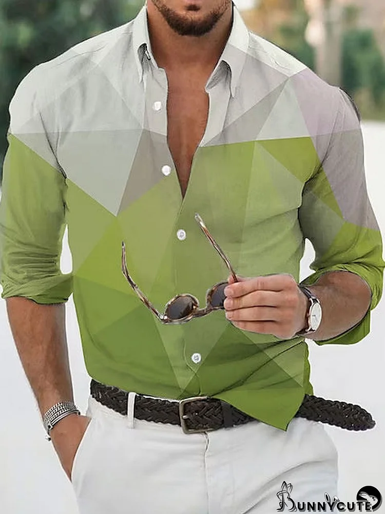 Men Long Sleeve V-neck Geometric Printed Buttons Shirts