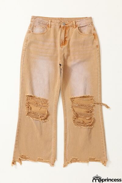 Distressed Raw Hem Jeans with Pockets