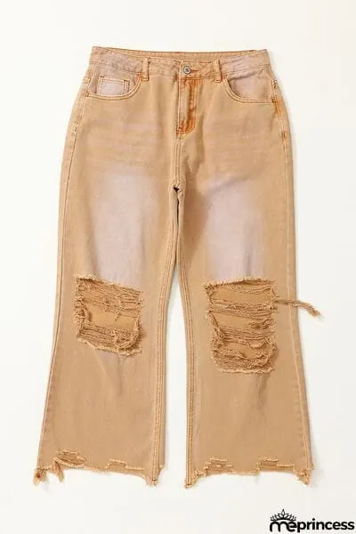 Distressed Raw Hem Jeans with Pockets