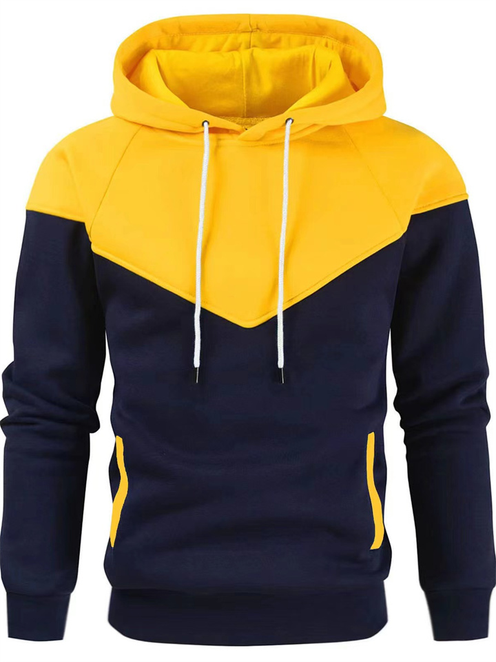 Pullover Solid Color Round Neck Pockets Long-sleeved Men's Color Blocking Color Collision Fashion Sweater Men's Casual Sports Tops