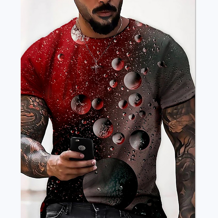 Red Black Water Drops Pattern Casual Summer Short Sleeve Men's T-Shirts at Hiphopee