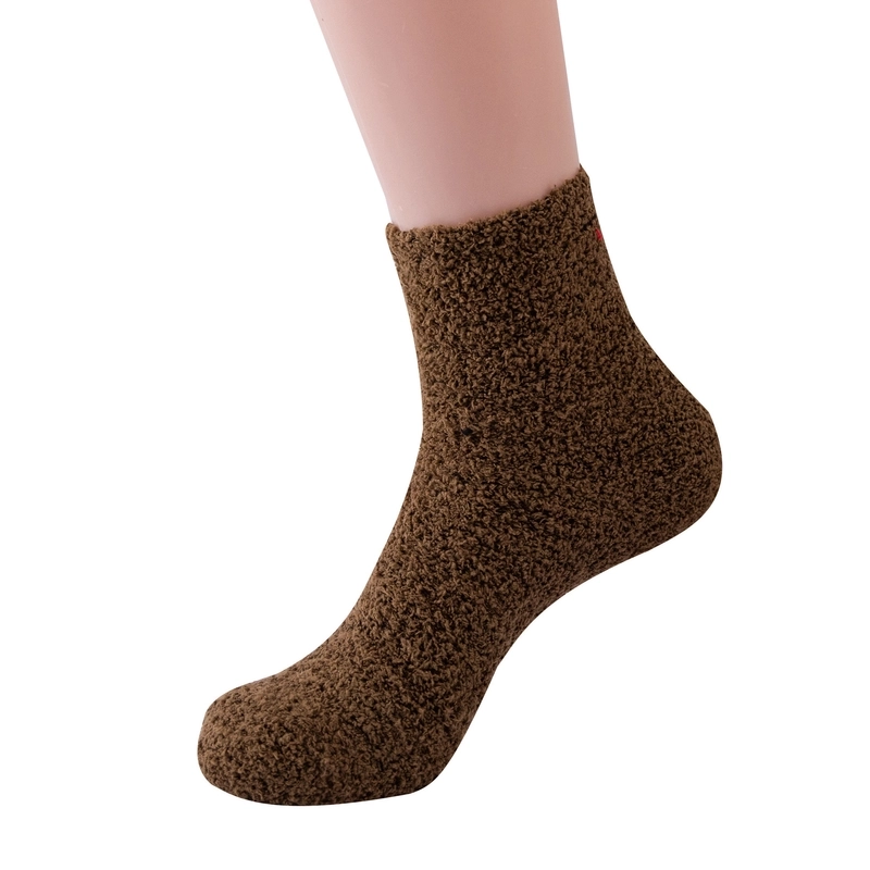 Women Slippers Socks Fluffy Plush Home Sleeping Socks Coral Fleece Socks Candy Color Mid-tube Socks