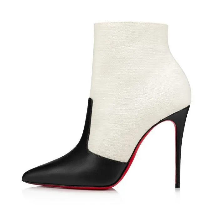 100mm Women's Black And White Stitching Red Bottom Ankle Boots-vocosishoes