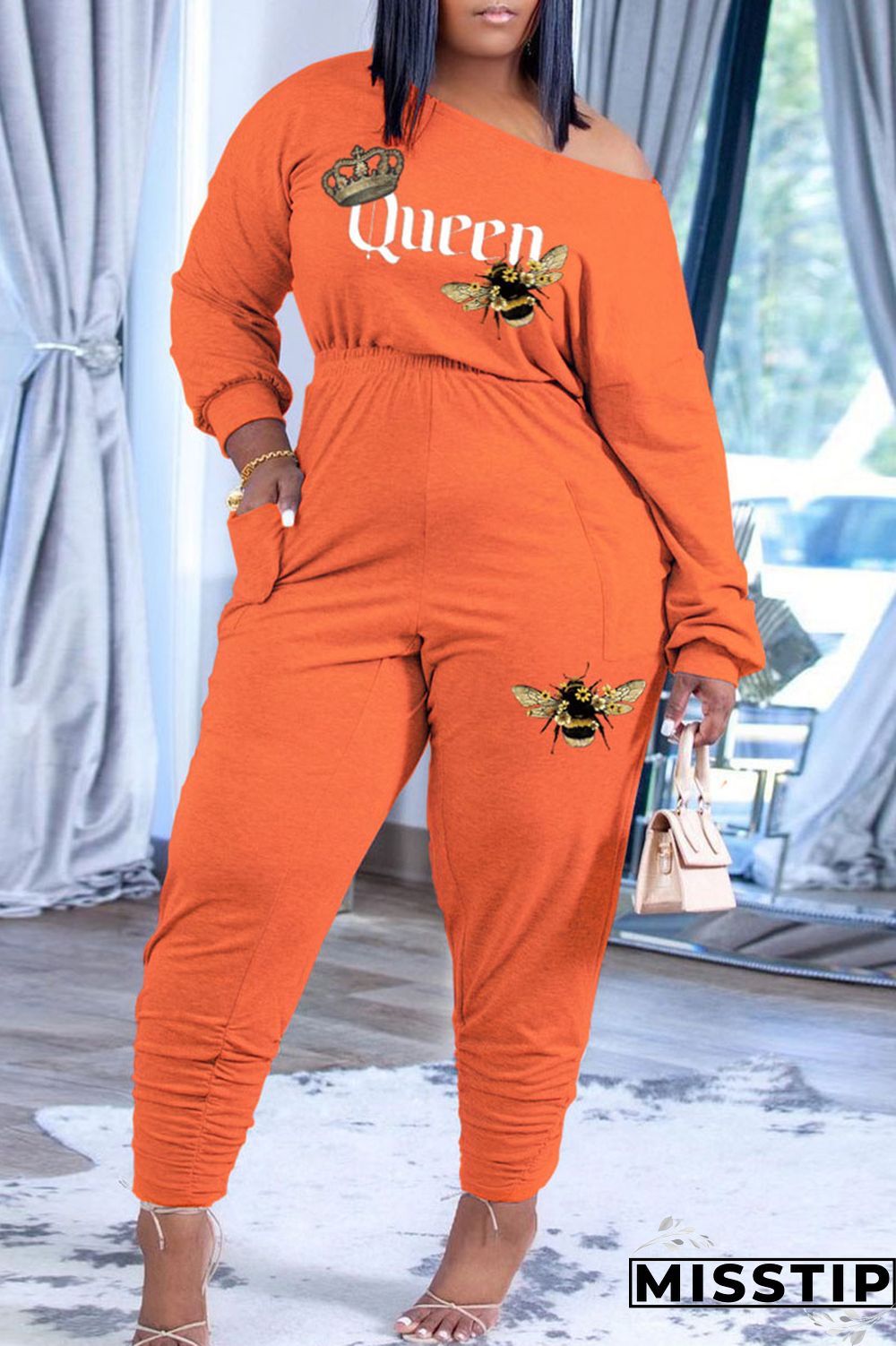 Black Casual Print Patchwork Oblique Collar Long Sleeve Two Pieces