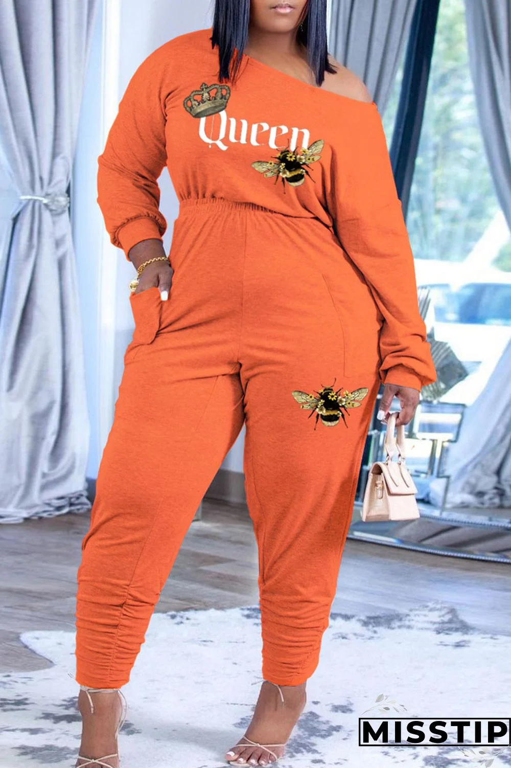 Black Casual Print Patchwork Oblique Collar Long Sleeve Two Pieces