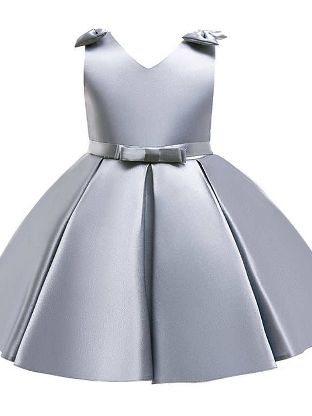 Oknass Ball Gown Sleeveless V Neck Flower Girl Dresses  Satin  With Bow Pleats