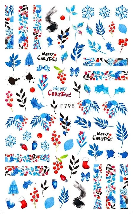 1pcs Autumn Winter Nail Sticker Robin Snow Birds Flower New Year Halloween Christmas 3D Decals Nail Art Design Decor Accessories-Nail Inspo