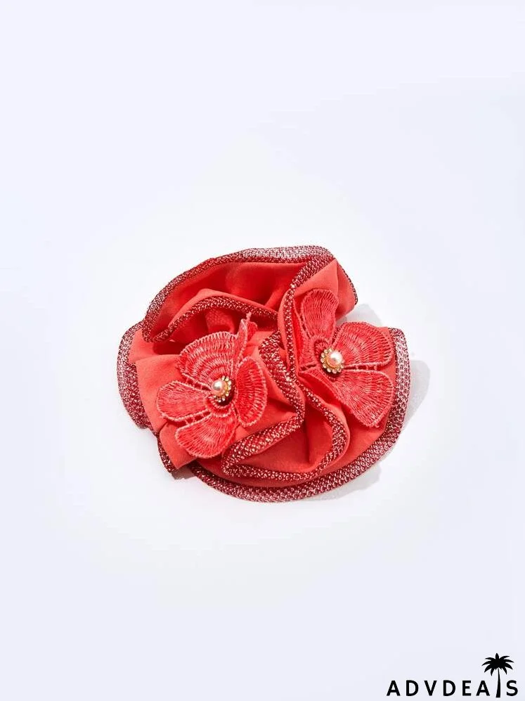 Faux Pearl Decor Embroidery Detail Hair Tie