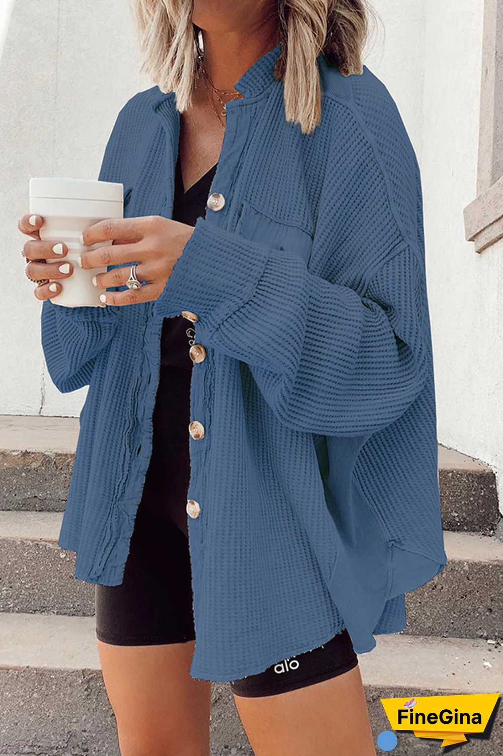 Casual Solid Split Joint Buckle Mandarin Collar Tops(4 Colors)