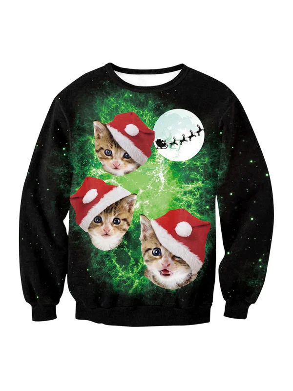pullover sweater women santa elk long sleeve round neck loose top Flusfy
