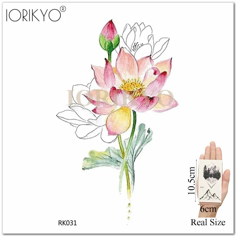 IORIKYO Sexy Watercolor Henna Flower Temporary Tattoo Stickers Women Arm Lotus Waterproof Tatoo Girls Fake Tattoo Small Chest