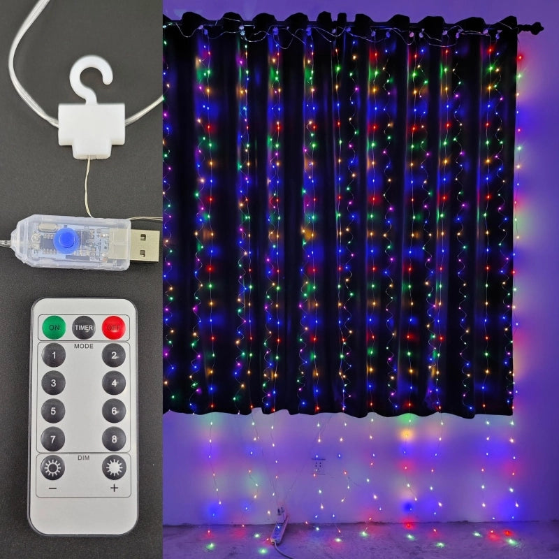 LED Copper Wire Lamp Leather Wire Lamp Curtain Lamp String USB Remote Control 3*3 With Hook Christmas Wedding Bedroom Decoration