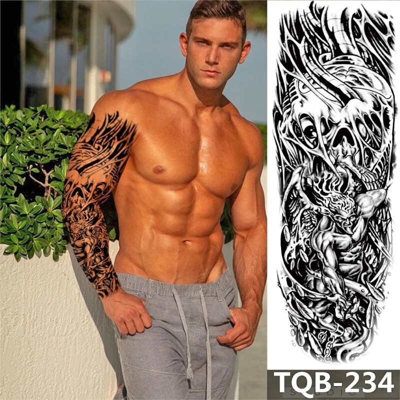 1Pcs Extra Large Temporary Tattoos Full Arm and Black Fire Arm Tattoo Sleeves for Men Women