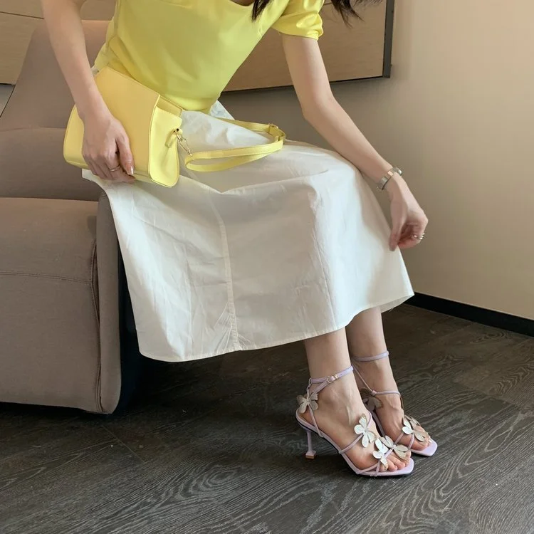 Yyvonne Summer Fashion Net Red New Large Square Head Butterfly Shape Fine Heel Sandals High Heel Women's Shoes